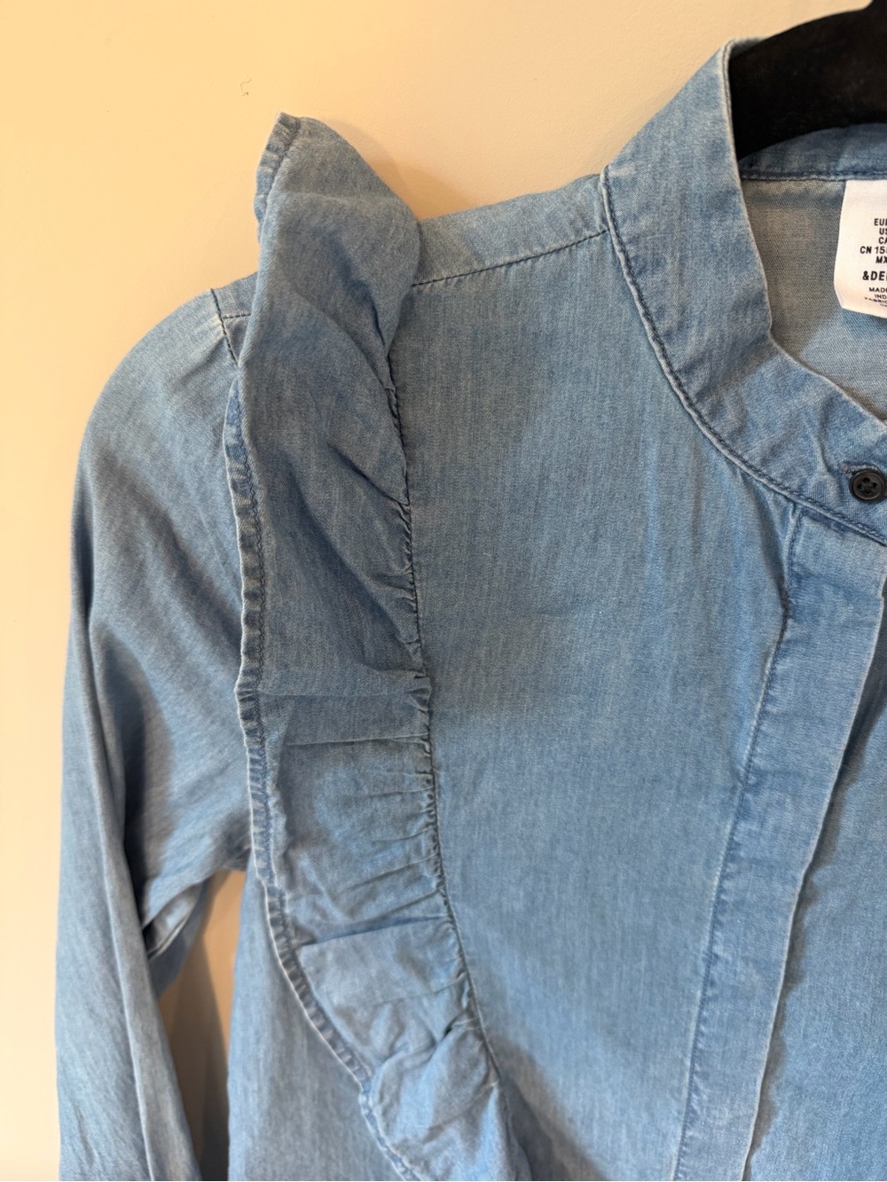 Denim Ruffle Front Jacket - Light Blue - Picture 3 of 4